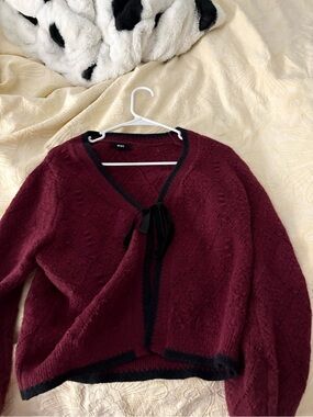 Burgundy V-Neck Tie-Front Women's Sweater